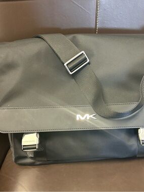 Michael Kors Black Malone Cargo Messenger Bag with Silver Hardware